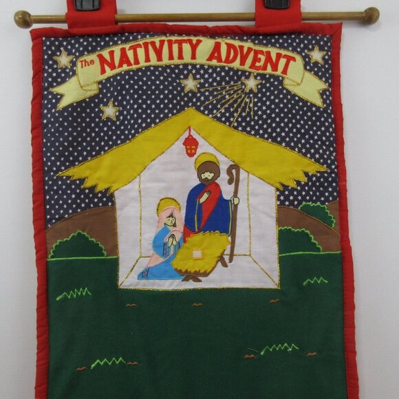 Pockets of Learning 27 Pc Peace on Earth Nativity Manger Advent Calendar 14"×29" - Picture 2 of 9